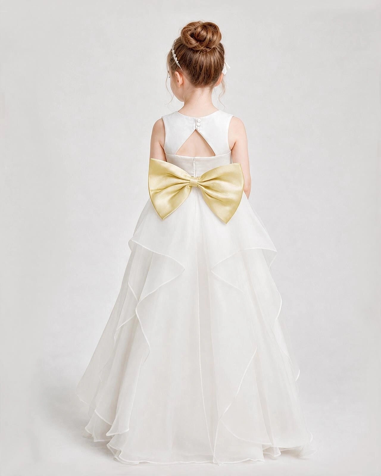 Dideyttawl Organza Flower Girl Dress with Tiered Skirt and Satin Bow