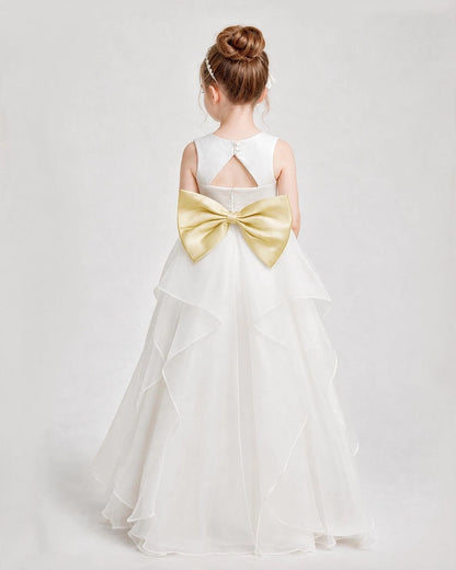 Dideyttawl Organza Flower Girl Dress with Tiered Skirt and Satin Bow