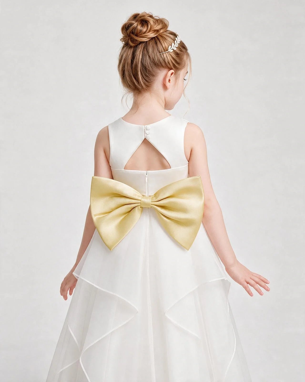 Dideyttawl Organza Flower Girl Dress with Tiered Skirt and Satin Bow