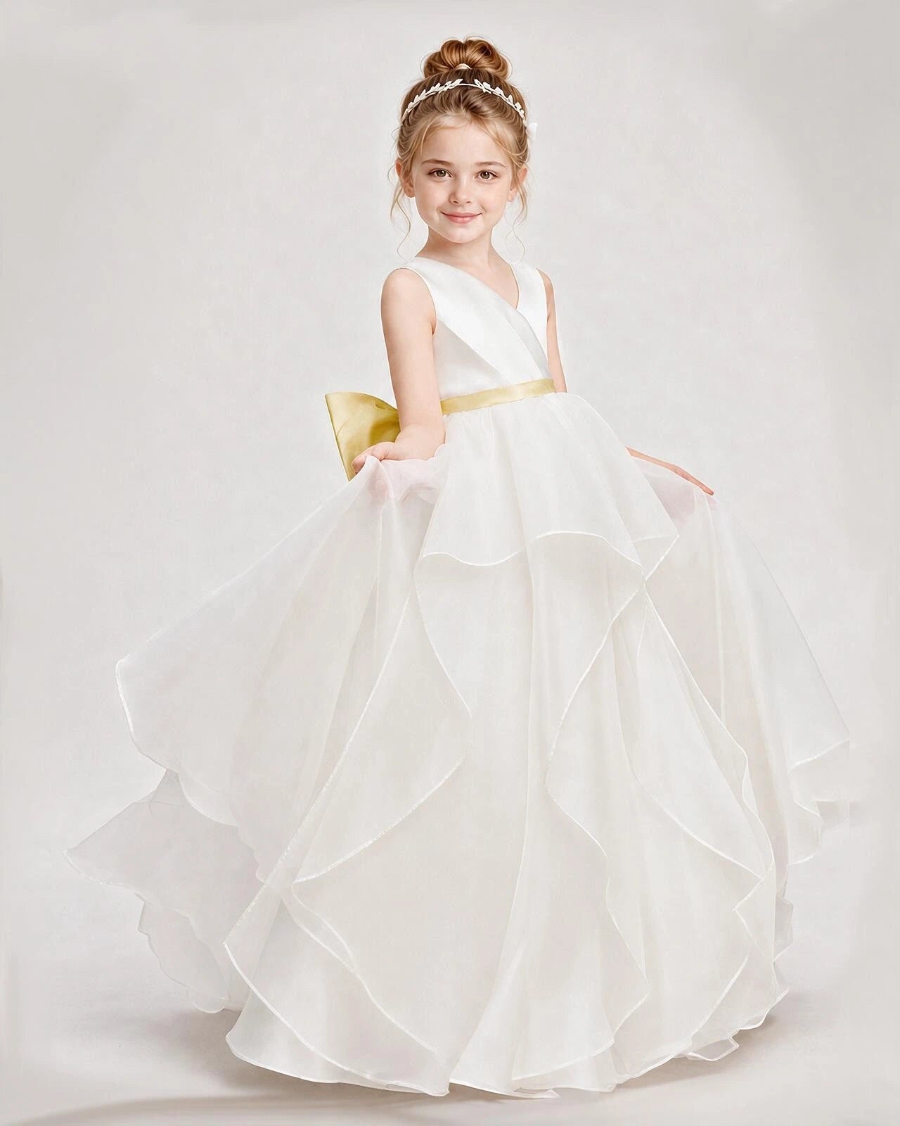 Dideyttawl Organza Flower Girl Dress with Tiered Skirt and Satin Bow