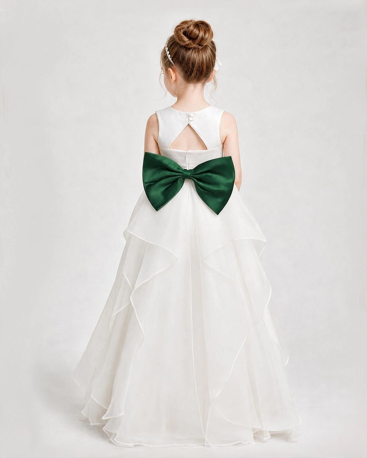 Dideyttawl Organza Flower Girl Dress with Tiered Skirt and Satin Bow