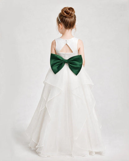 Dideyttawl Organza Flower Girl Dress with Tiered Skirt and Satin Bow
