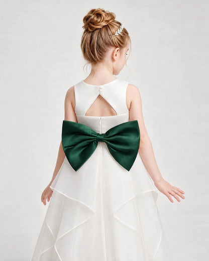 Dideyttawl Organza Flower Girl Dress with Tiered Skirt and Satin Bow