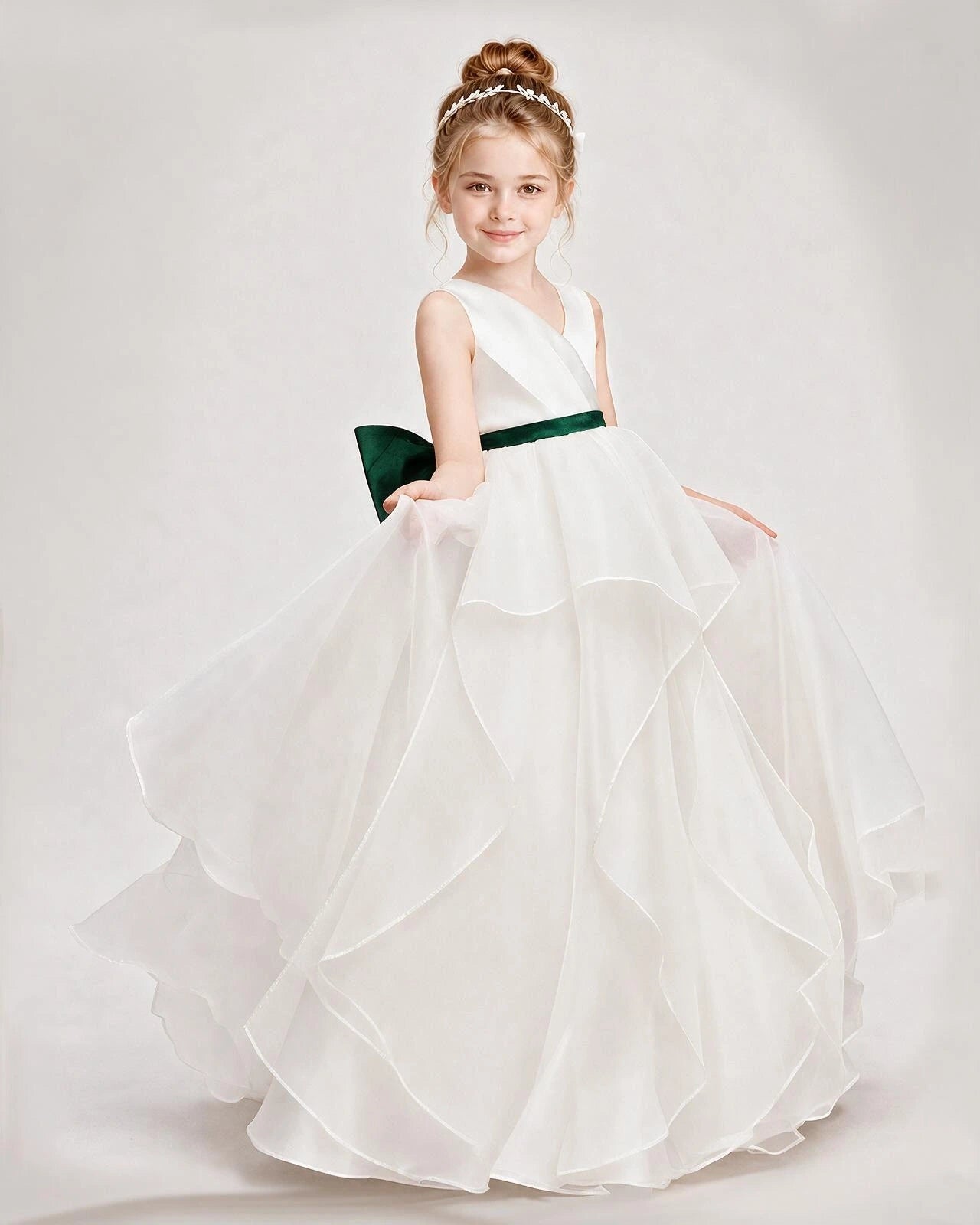 Dideyttawl Organza Flower Girl Dress with Tiered Skirt and Satin Bow