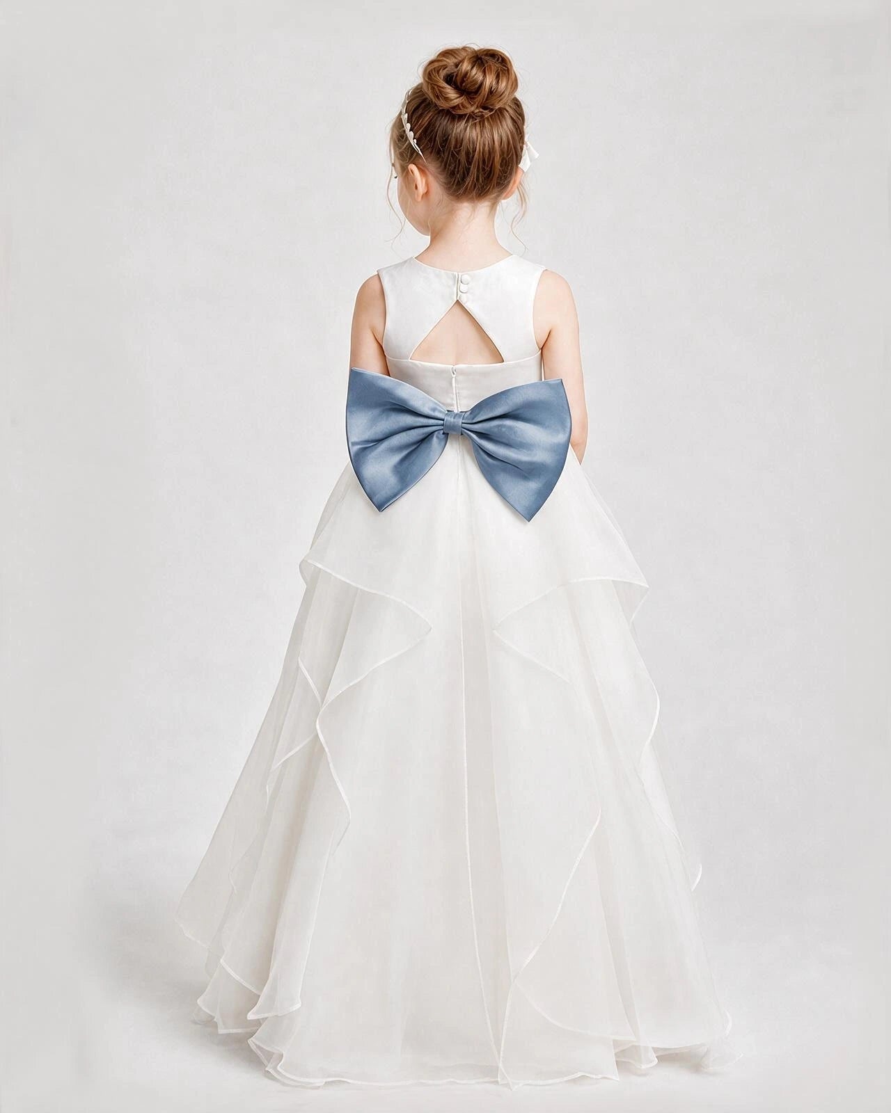 Dideyttawl Organza Flower Girl Dress with Tiered Skirt and Satin Bow