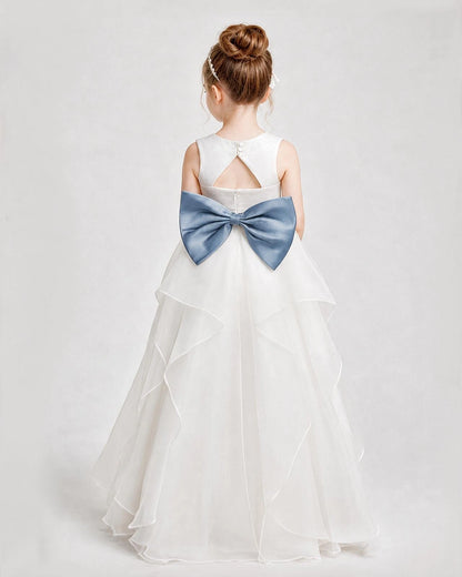 Dideyttawl Organza Flower Girl Dress with Tiered Skirt and Satin Bow