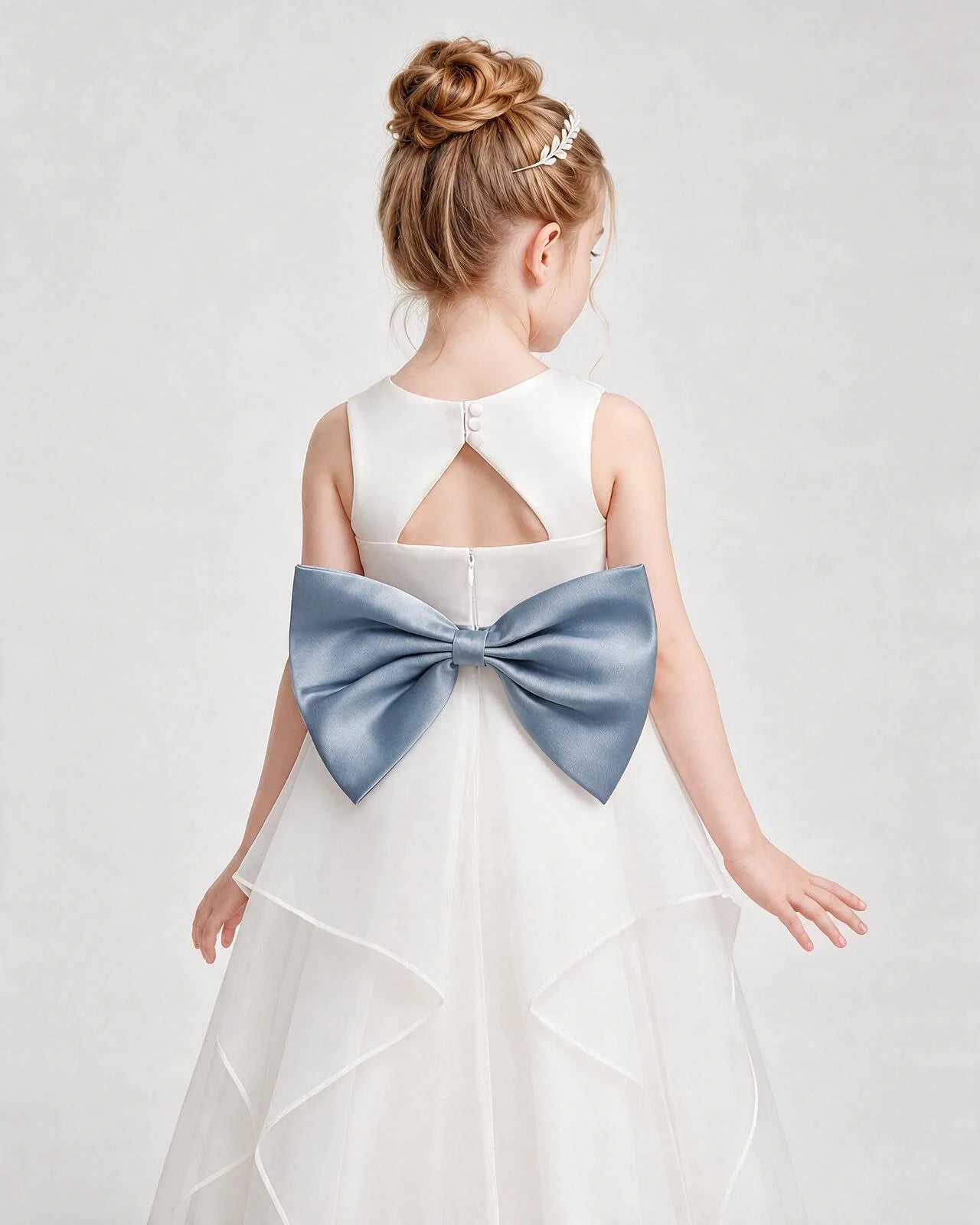 Dideyttawl Organza Flower Girl Dress with Tiered Skirt and Satin Bow