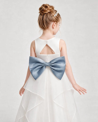 Dideyttawl Organza Flower Girl Dress with Tiered Skirt and Satin Bow