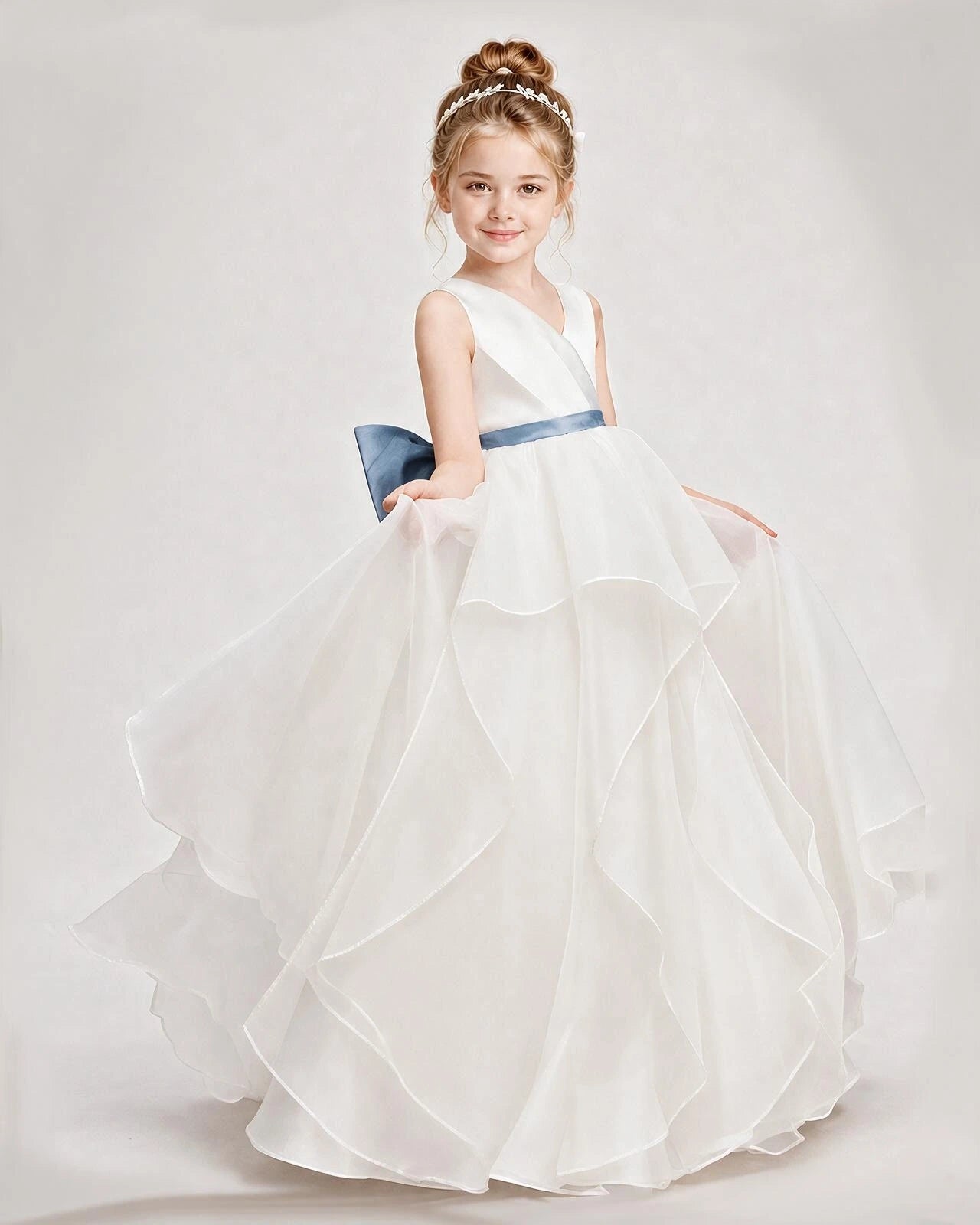 Dideyttawl Organza Flower Girl Dress with Tiered Skirt and Satin Bow