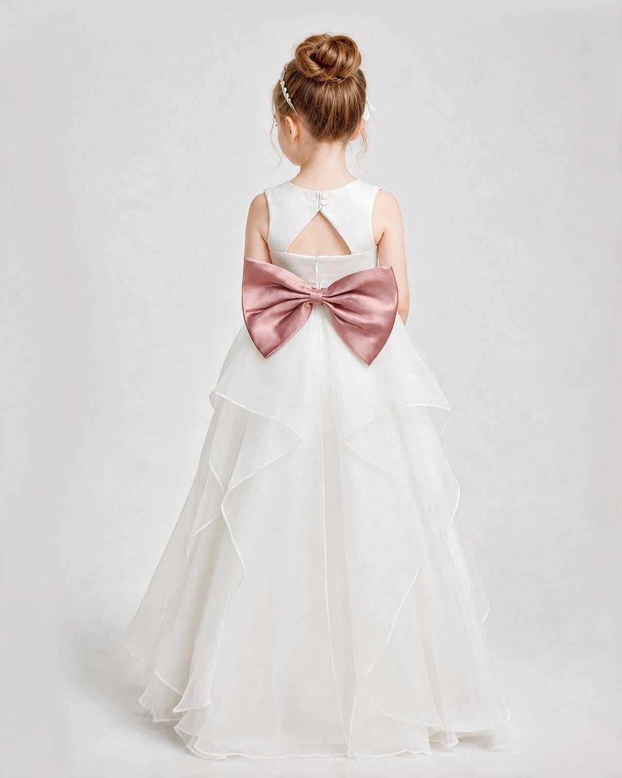 Dideyttawl Organza Flower Girl Dress with Tiered Skirt and Satin Bow