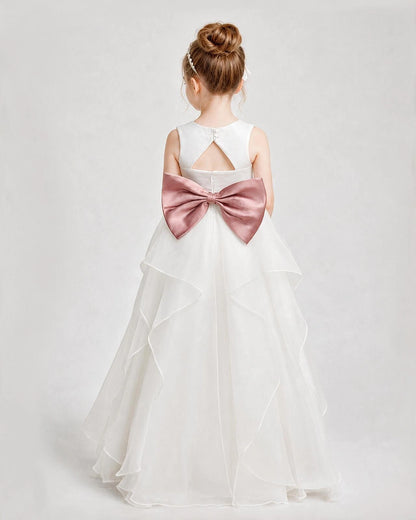 Dideyttawl Organza Flower Girl Dress with Tiered Skirt and Satin Bow