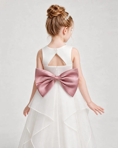 Dideyttawl Organza Flower Girl Dress with Tiered Skirt and Satin Bow