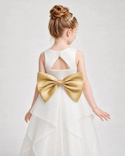 Dideyttawl Organza Flower Girl Dress with Tiered Skirt and Satin Bow