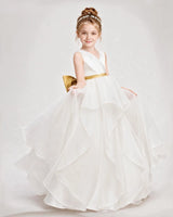 Gold Organza A-Line Flower Girl Dresses Front View