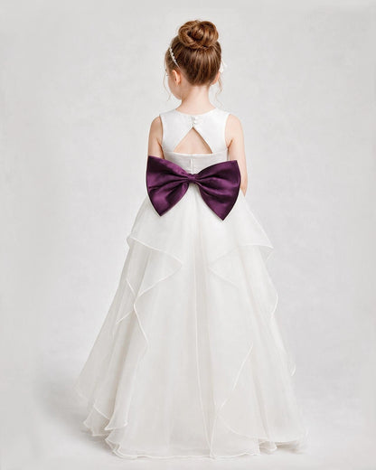Dideyttawl Organza Flower Girl Dress with Tiered Skirt and Satin Bow