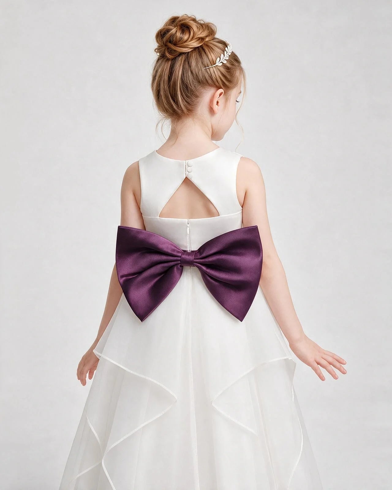 Dideyttawl Organza Flower Girl Dress with Tiered Skirt and Satin Bow