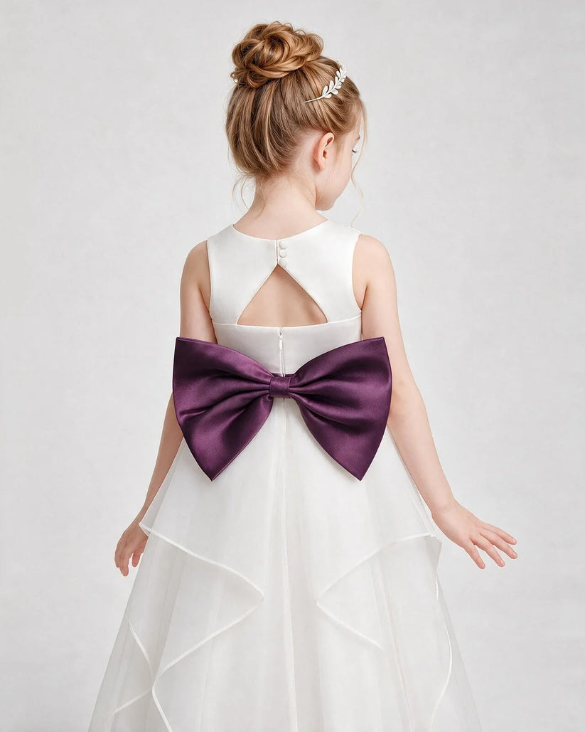 Grape Satin A-Line Flower Girl Dress