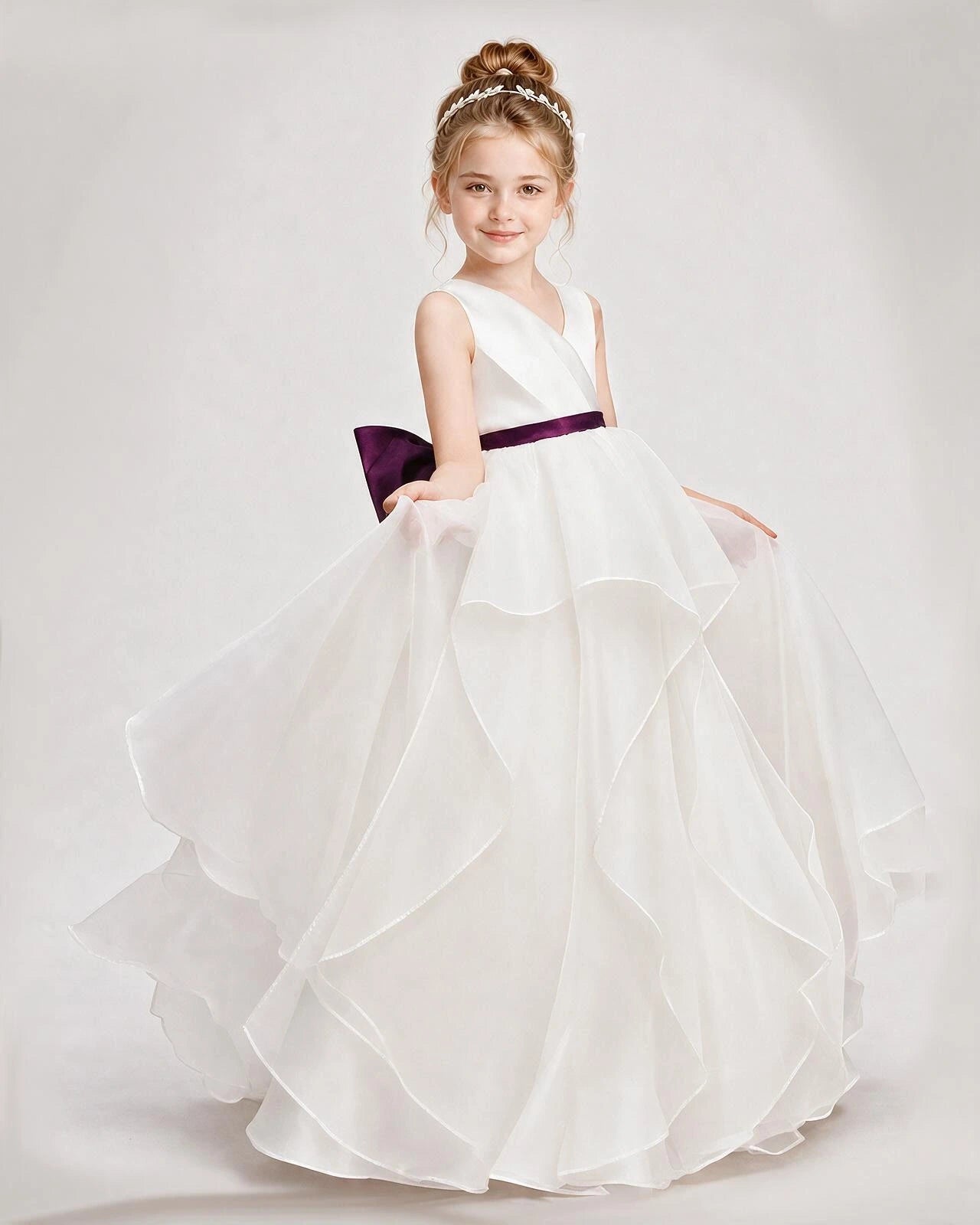 Dideyttawl Organza Flower Girl Dress with Tiered Skirt and Satin Bow