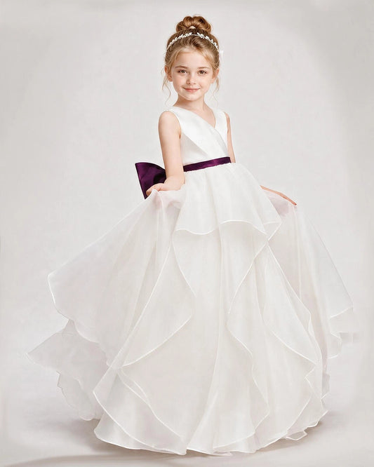 Grape Organza A-Line Flower Girl Dresses Front View