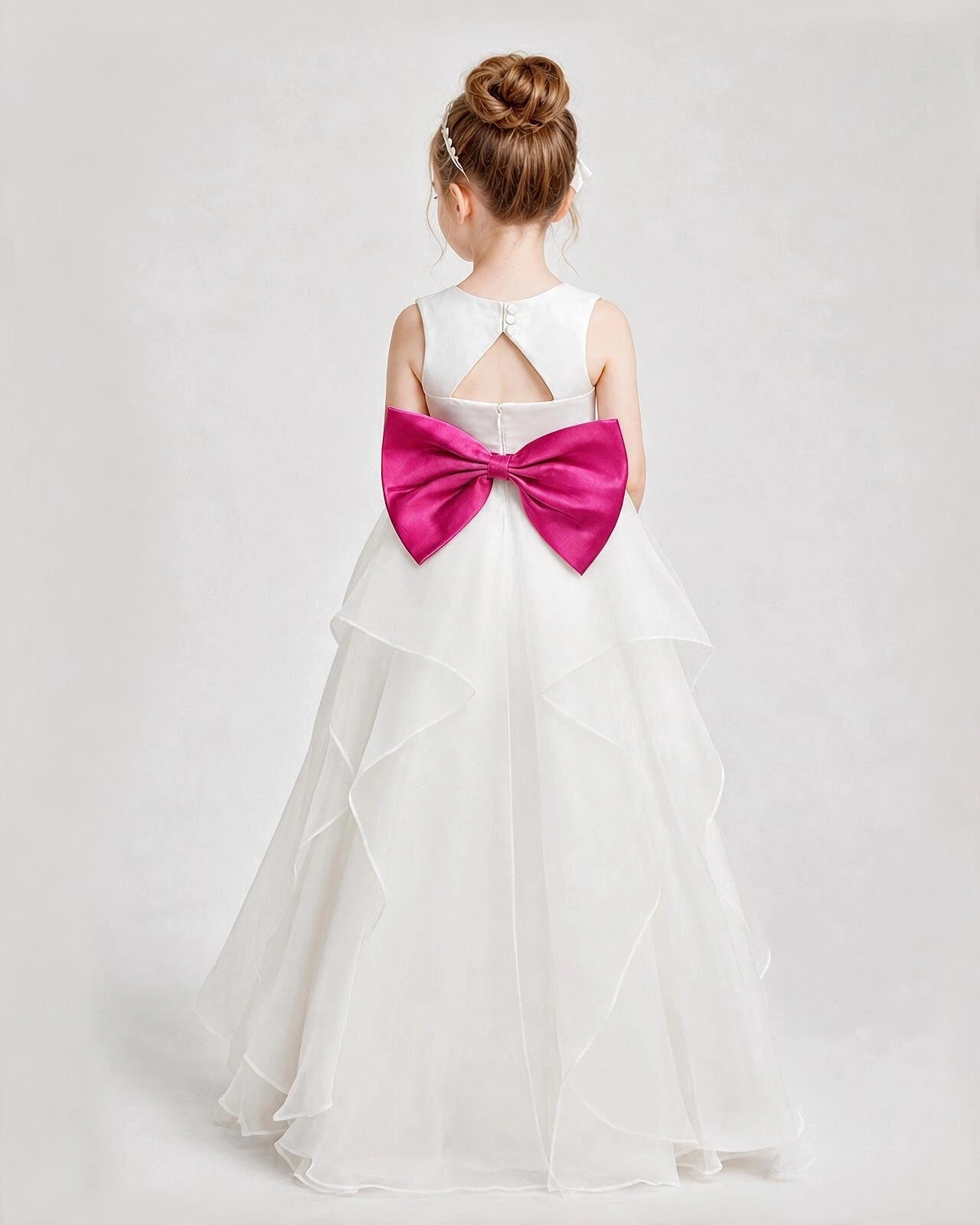 Dideyttawl Organza Flower Girl Dress with Tiered Skirt and Satin Bow