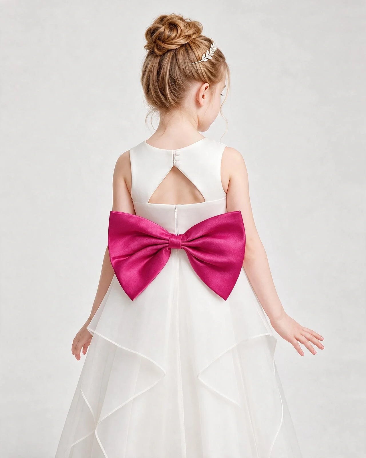 Dideyttawl Organza Flower Girl Dress with Tiered Skirt and Satin Bow