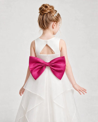 Dideyttawl Organza Flower Girl Dress with Tiered Skirt and Satin Bow