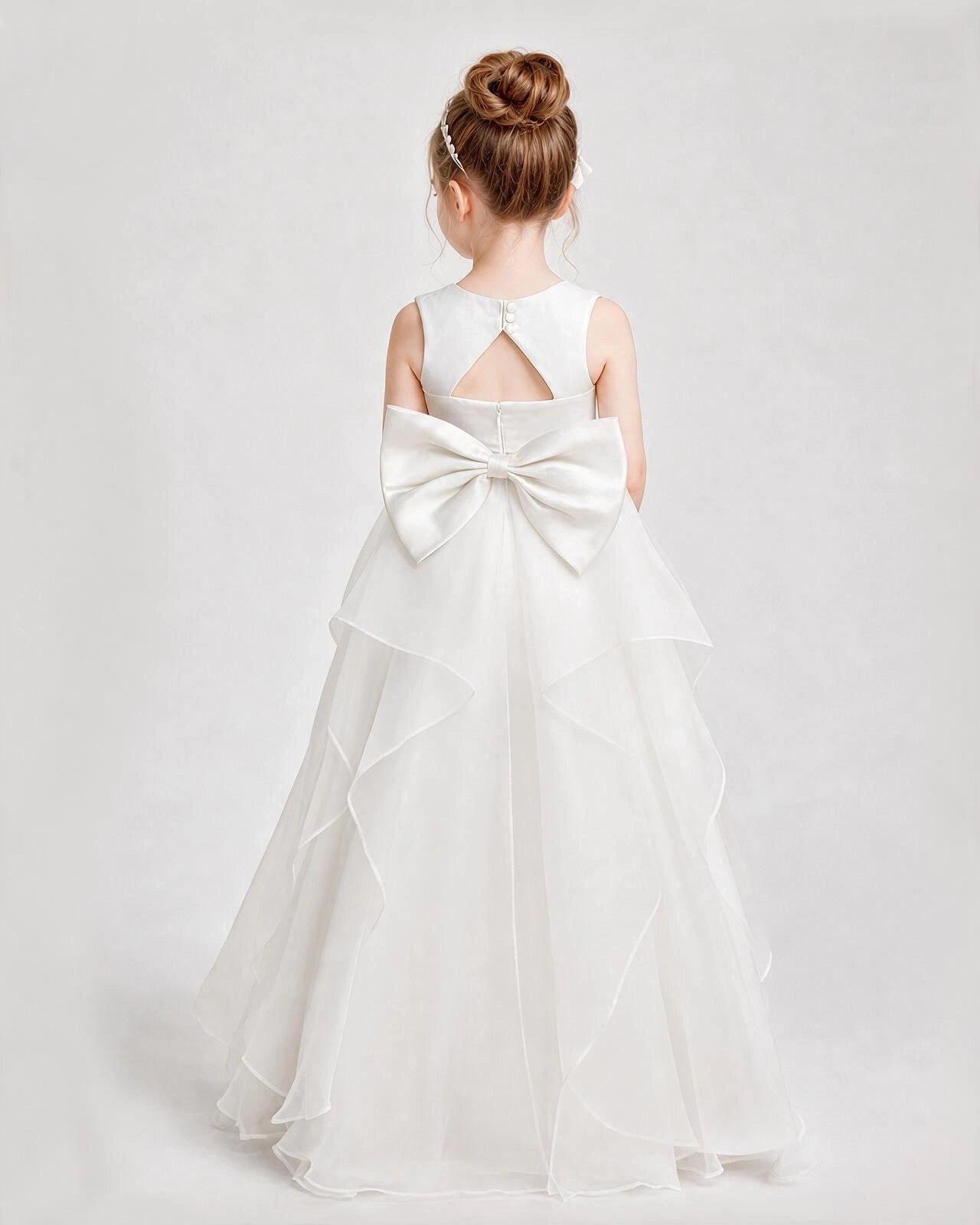 Dideyttawl Organza Flower Girl Dress with Tiered Skirt and Satin Bow