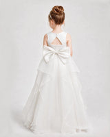 Ivory Satin A-Line Flower Girl Dresses Back View
