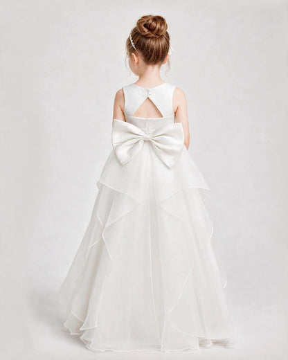 Dideyttawl Organza Flower Girl Dress with Tiered Skirt and Satin Bow