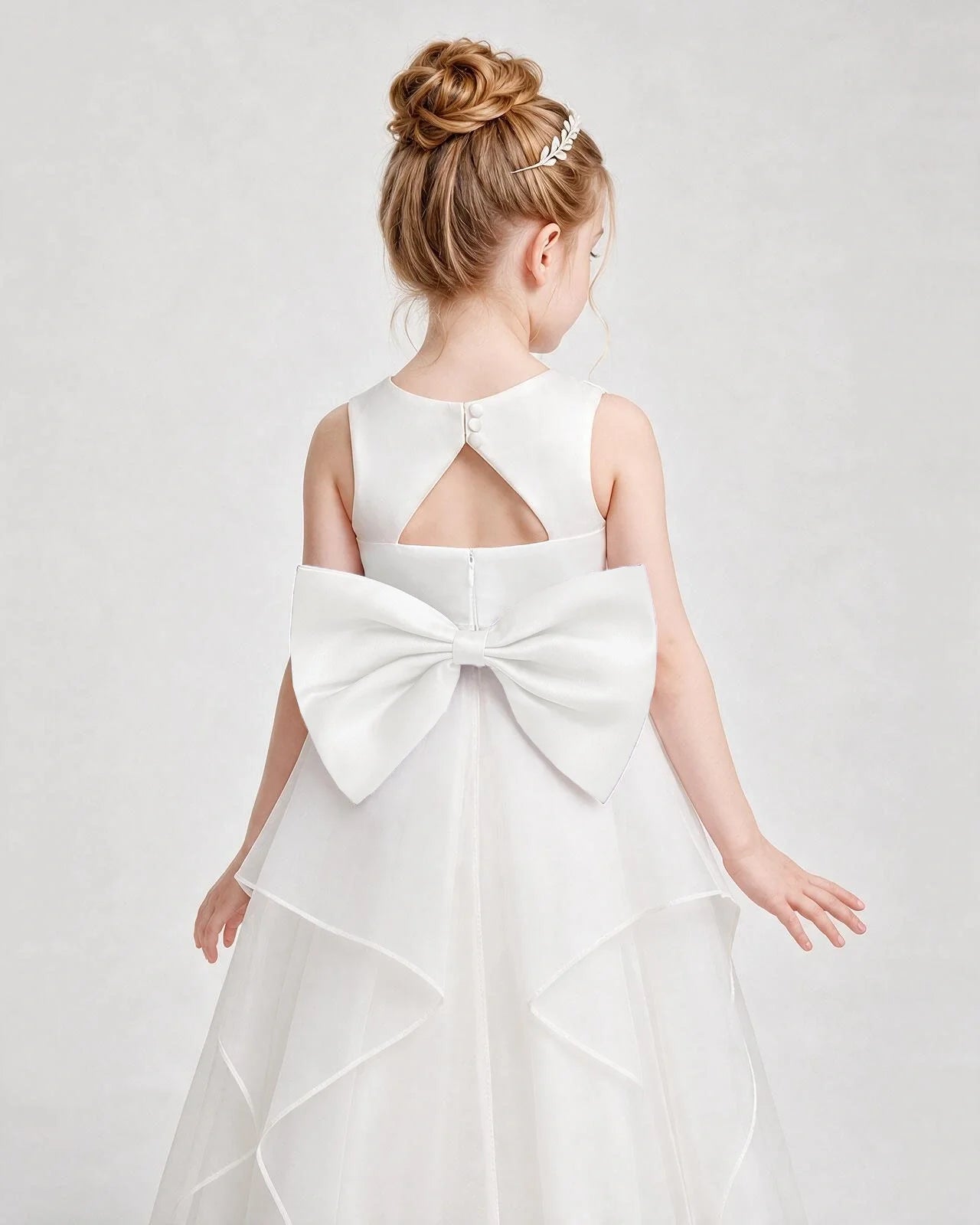 Dideyttawl Organza Flower Girl Dress with Tiered Skirt and Satin Bow