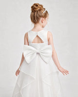 Ivory satin sleeveless layered flower girl dress