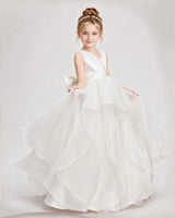 Ivory Satin A-Line Flower Girl Dresses Front View