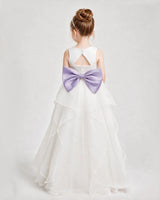 Lavender Satin Tulle Tiered Flower Girl Dresses Back View