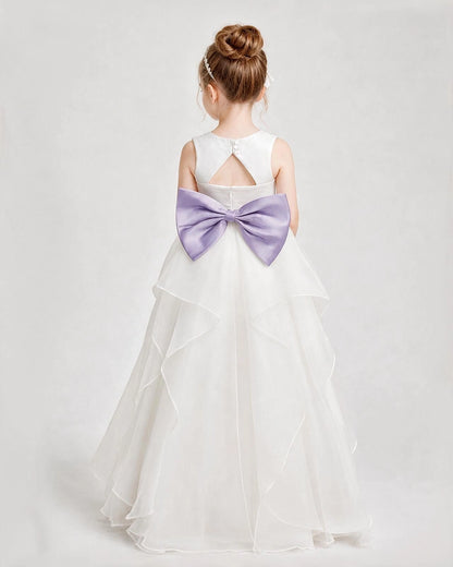 Dideyttawl Organza Flower Girl Dress with Tiered Skirt and Satin Bow