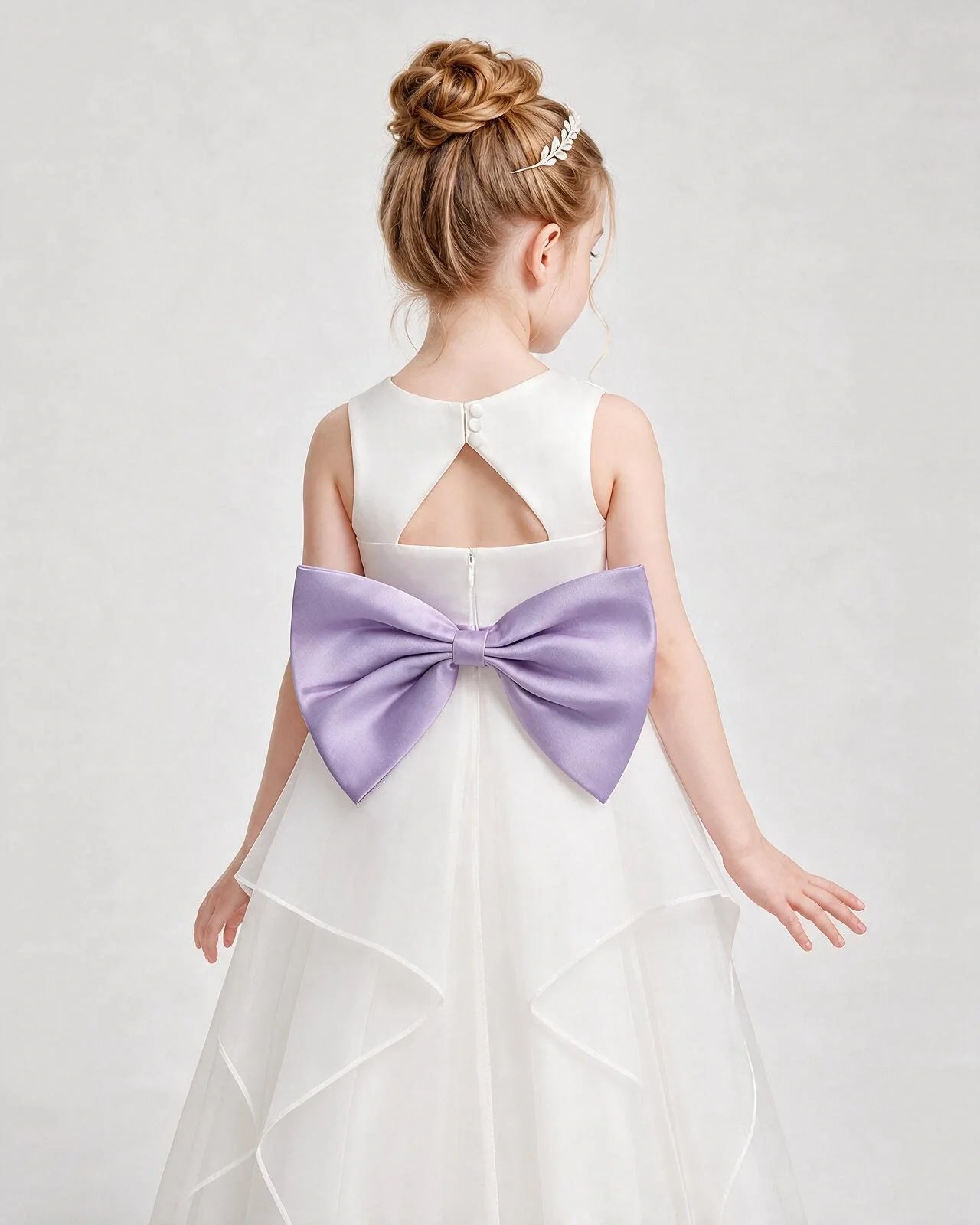 Dideyttawl Organza Flower Girl Dress with Tiered Skirt and Satin Bow