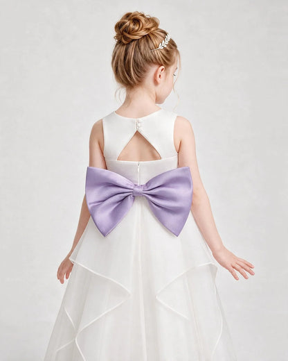 Dideyttawl Organza Flower Girl Dress with Tiered Skirt and Satin Bow