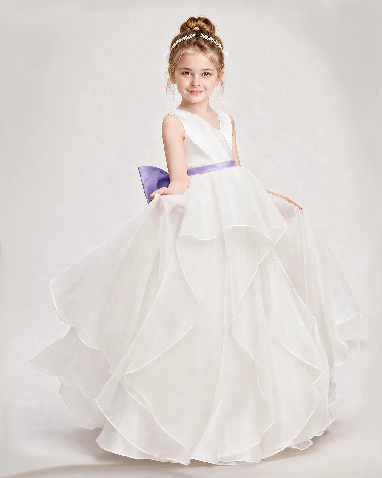 Dideyttawl Organza Flower Girl Dress with Tiered Skirt and Satin Bow