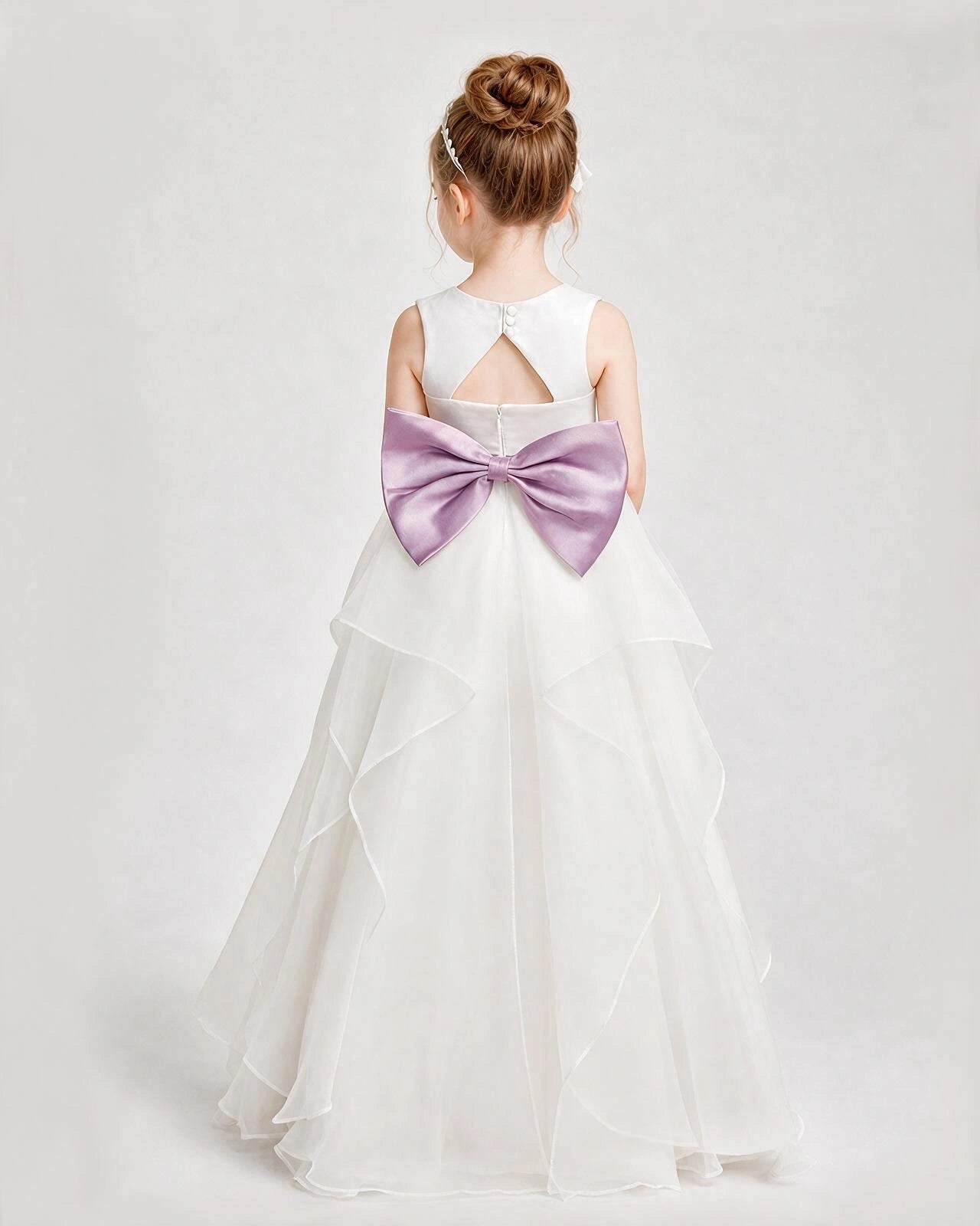 Dideyttawl Organza Flower Girl Dress with Tiered Skirt and Satin Bow