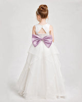Lilac Satin Tiered Flower Girl Dresses Back View