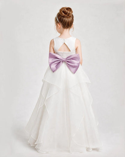 Dideyttawl Organza Flower Girl Dress with Tiered Skirt and Satin Bow