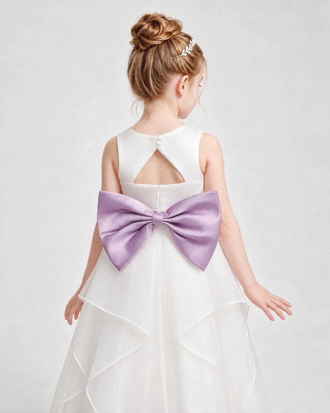 Dideyttawl Organza Flower Girl Dress with Tiered Skirt and Satin Bow