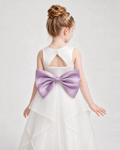 Dideyttawl Organza Flower Girl Dress with Tiered Skirt and Satin Bow
