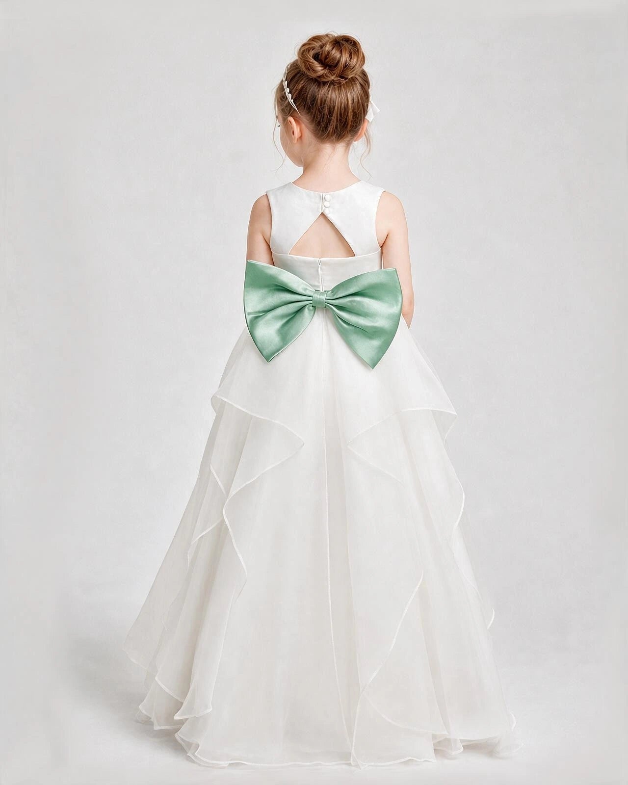 Dideyttawl Organza Flower Girl Dress with Tiered Skirt and Satin Bow
