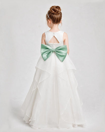 Dideyttawl Organza Flower Girl Dress with Tiered Skirt and Satin Bow