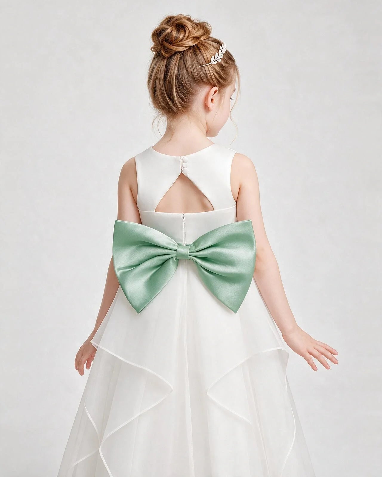 Dideyttawl Organza Flower Girl Dress with Tiered Skirt and Satin Bow