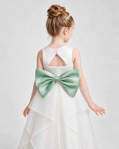 Dideyttawl Organza Flower Girl Dress with Tiered Skirt and Satin Bow