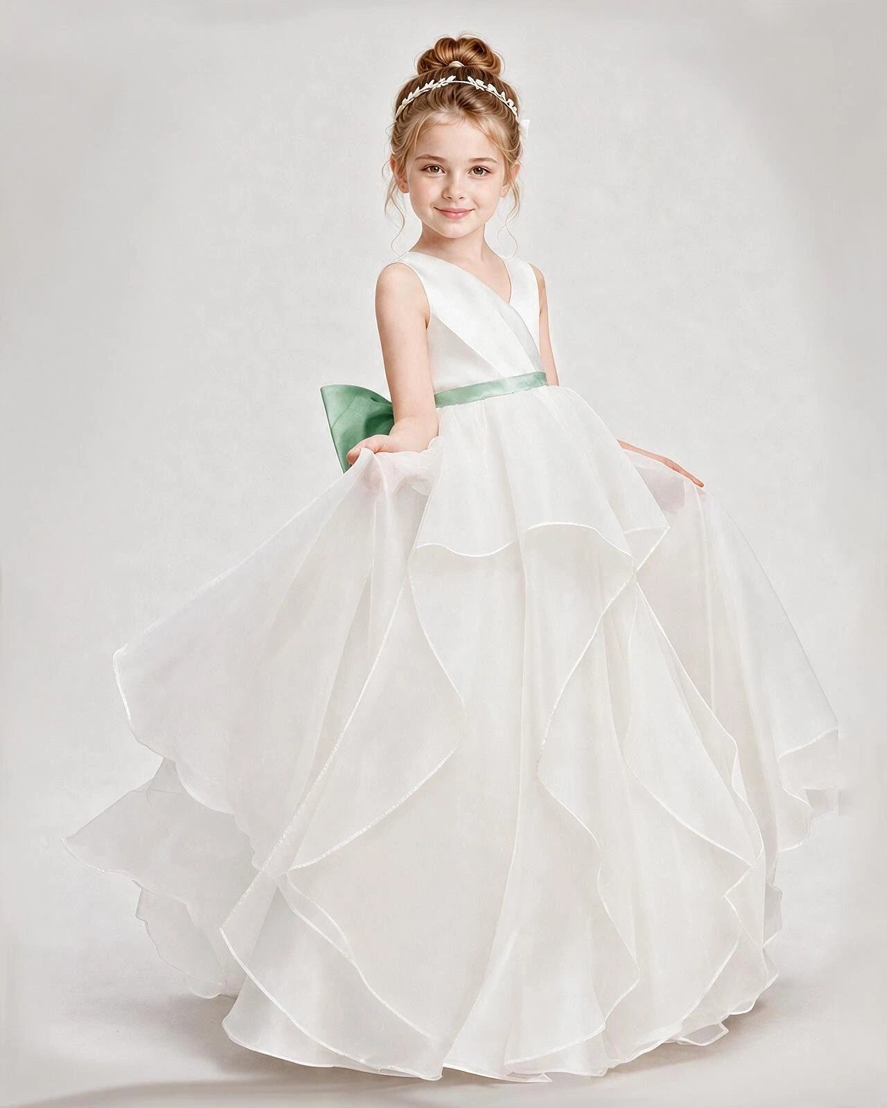 Dideyttawl Organza Flower Girl Dress with Tiered Skirt and Satin Bow