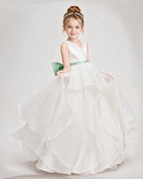Mint Green Satin A-Line Flower Girl Dresses Front View