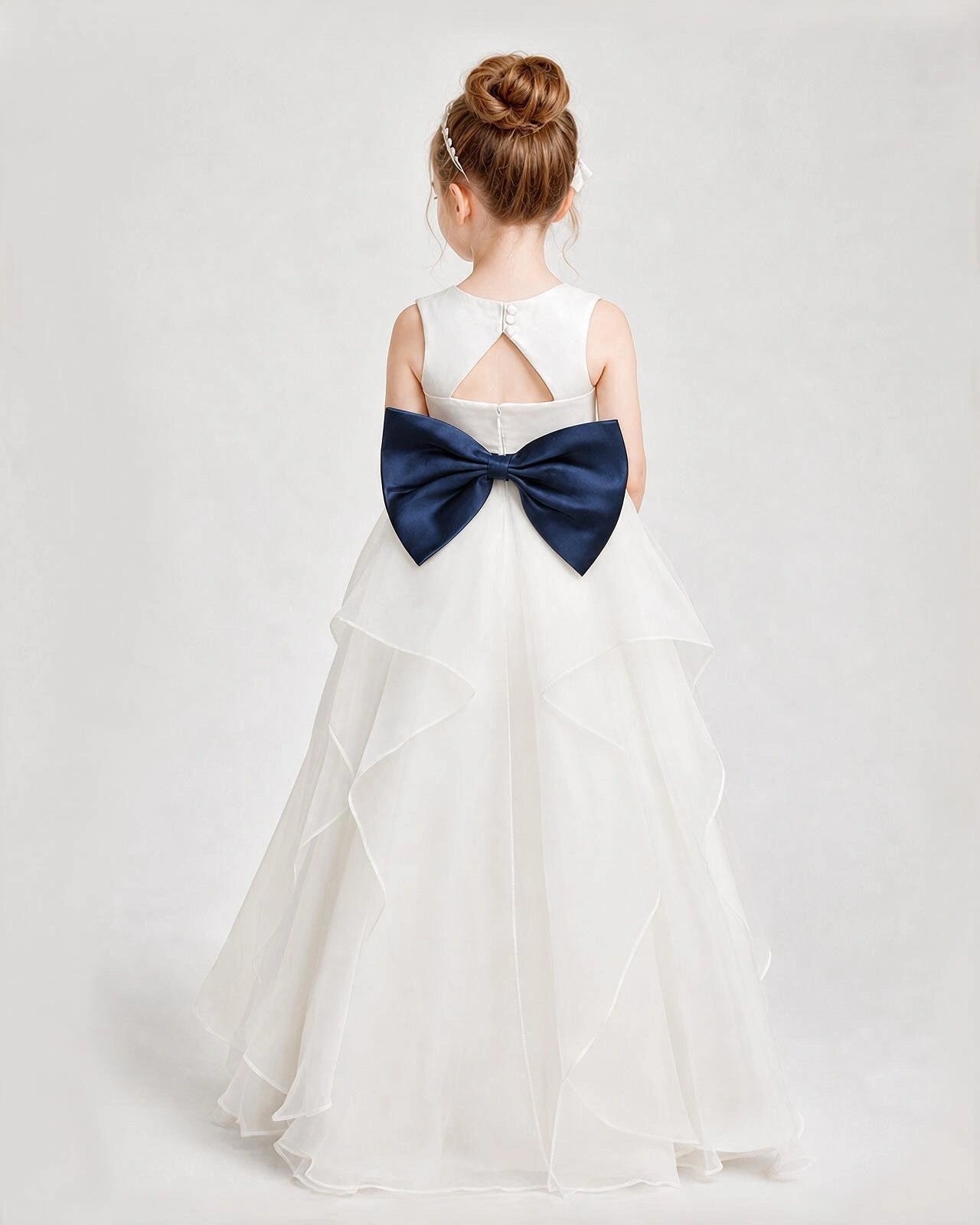 Dideyttawl Organza Flower Girl Dress with Tiered Skirt and Satin Bow