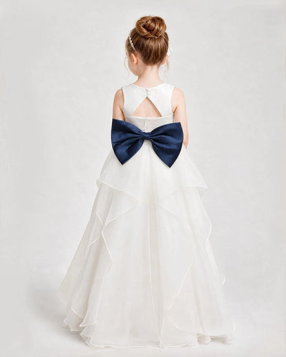 Dideyttawl Organza Flower Girl Dress with Tiered Skirt and Satin Bow